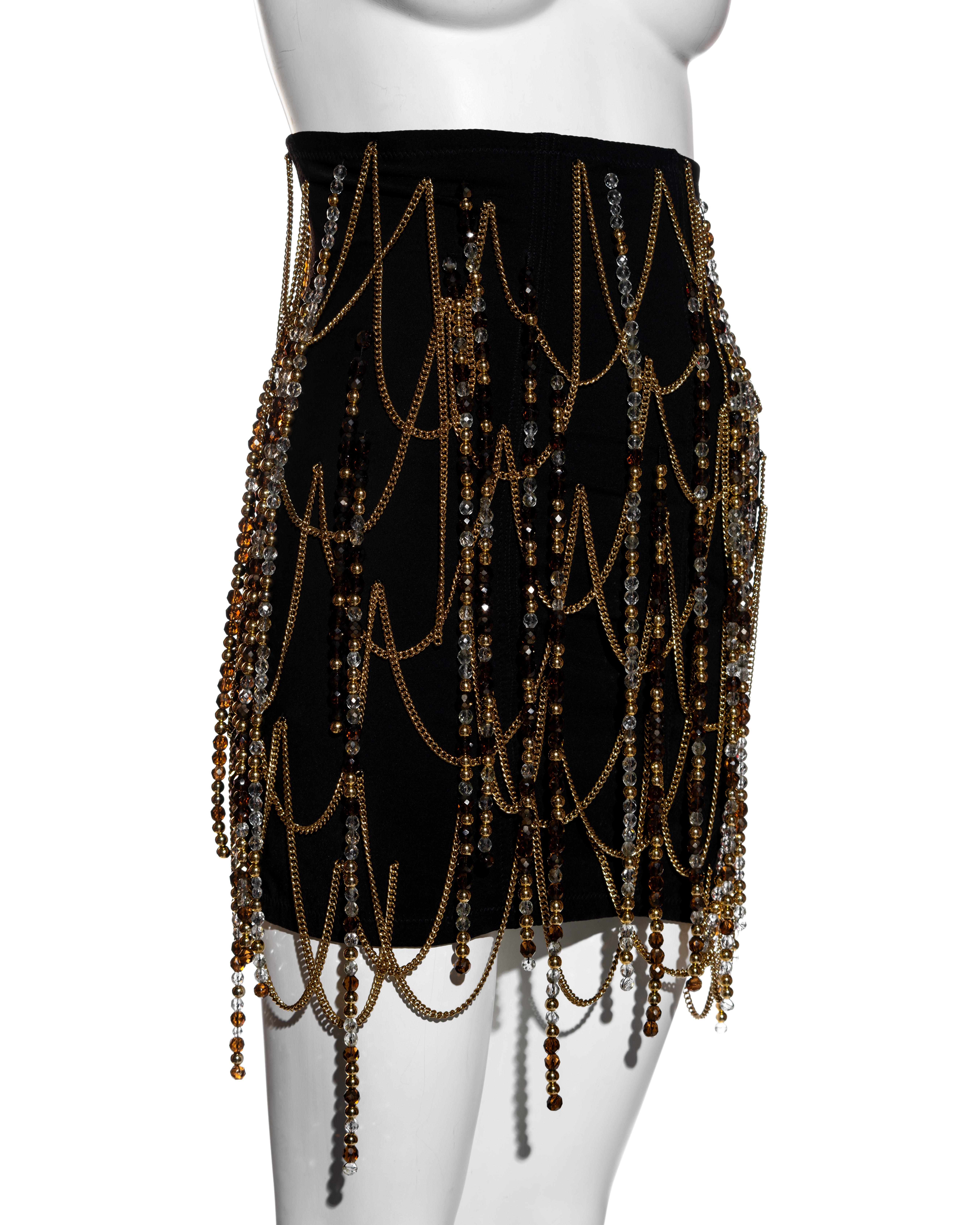 Dolce & Gabbana Schwarzer Korsett-Minirock mit goldenen Ketten und Perlen, Frühjahr/Sommer 1991 Damen im Angebot