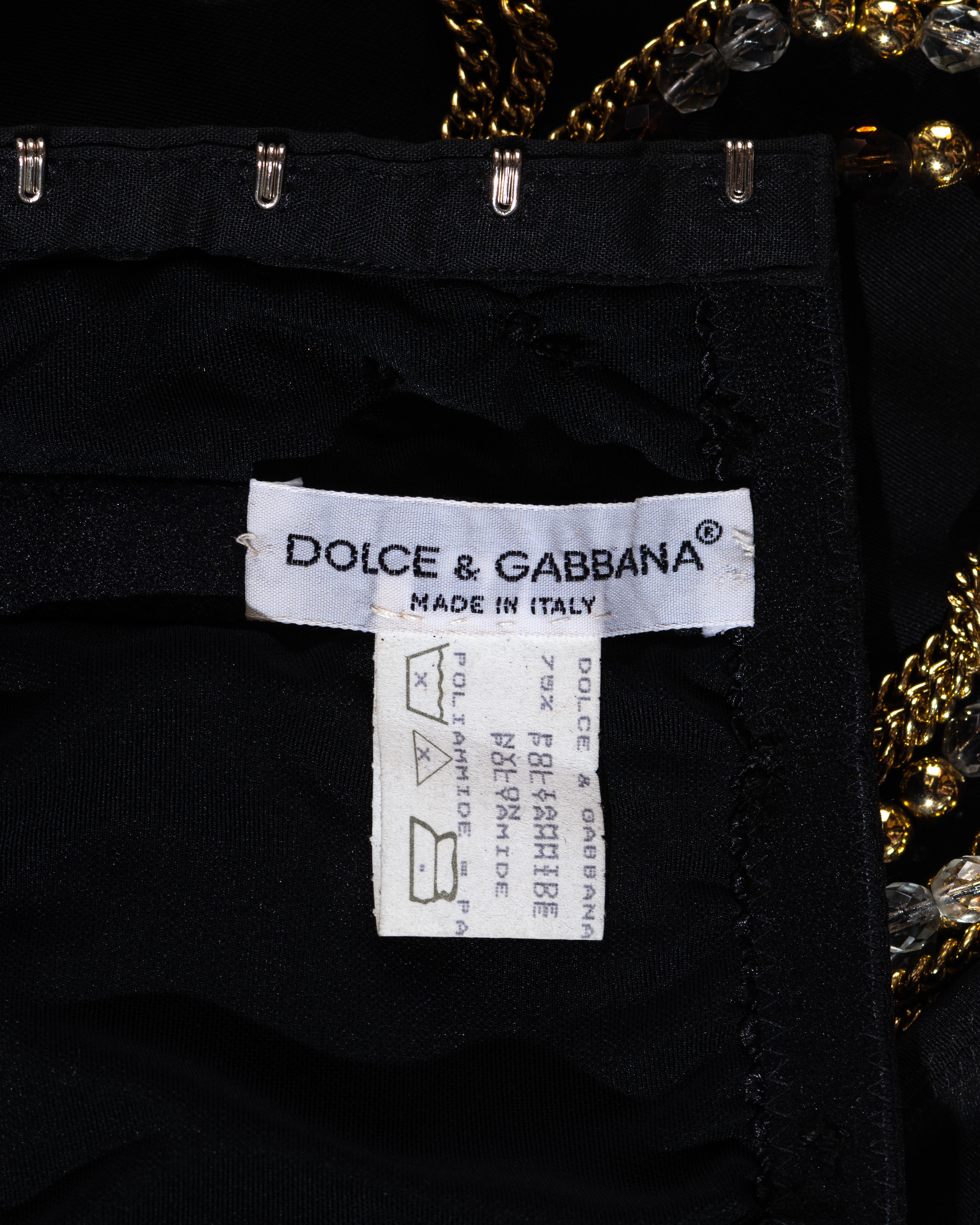 Women's Dolce & Gabbana black corseted mini skirt with gold chains and beads, ss 1991 For Sale