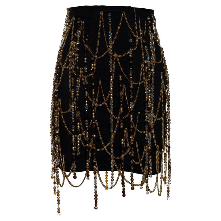 Jupe Noire Plissée Dolce & Gabbana Y2K Avec Chaînes Dorées Décoratives - Occasion Parfait état