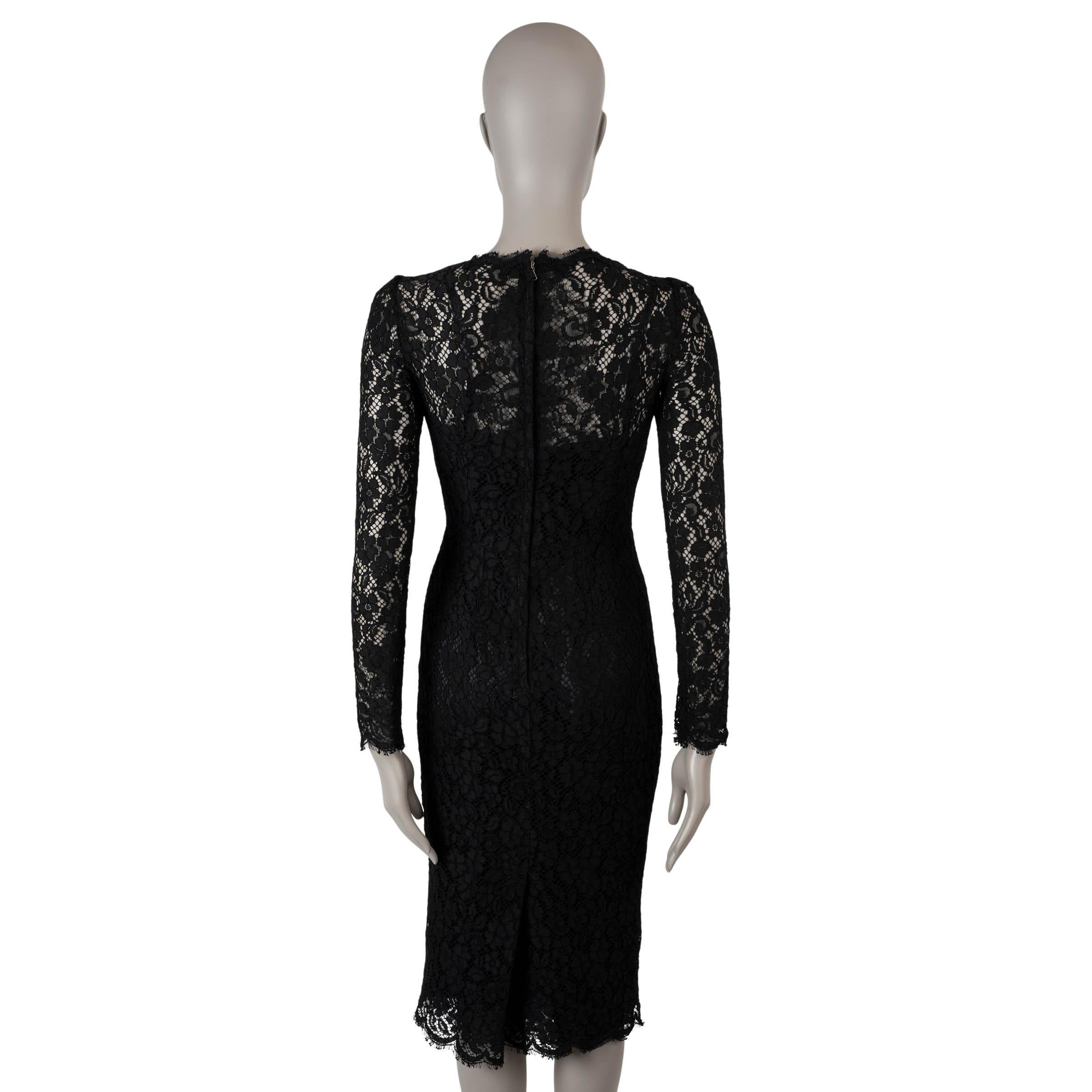 Black DOLCE & GABBANA black cotton 2015 CORDONETTO LACE MIDI Dress XS For Sale
