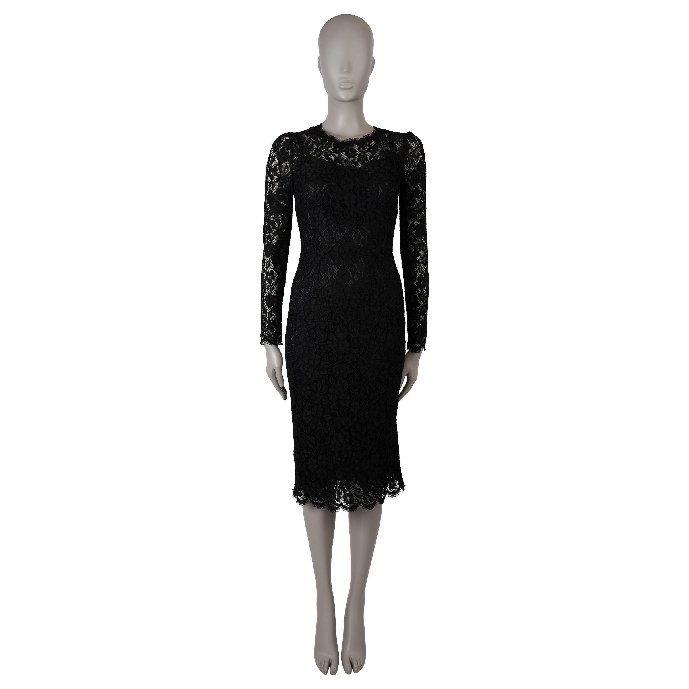 DOLCE & GABBANA black cotton 2015 CORDONETTO LACE MIDI Dress XS In Excellent Condition For Sale In Zürich, CH