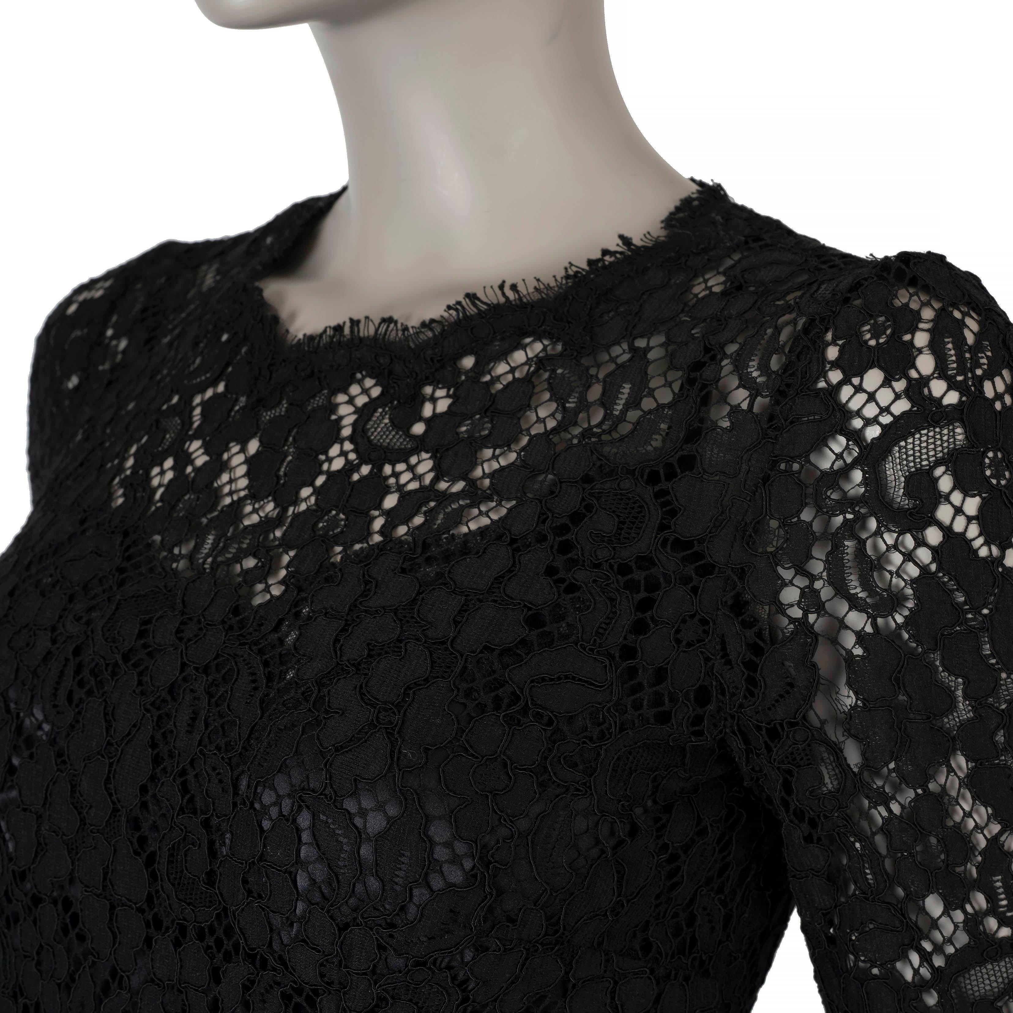Women's DOLCE & GABBANA black cotton 2015 CORDONETTO LACE MIDI Dress XS For Sale