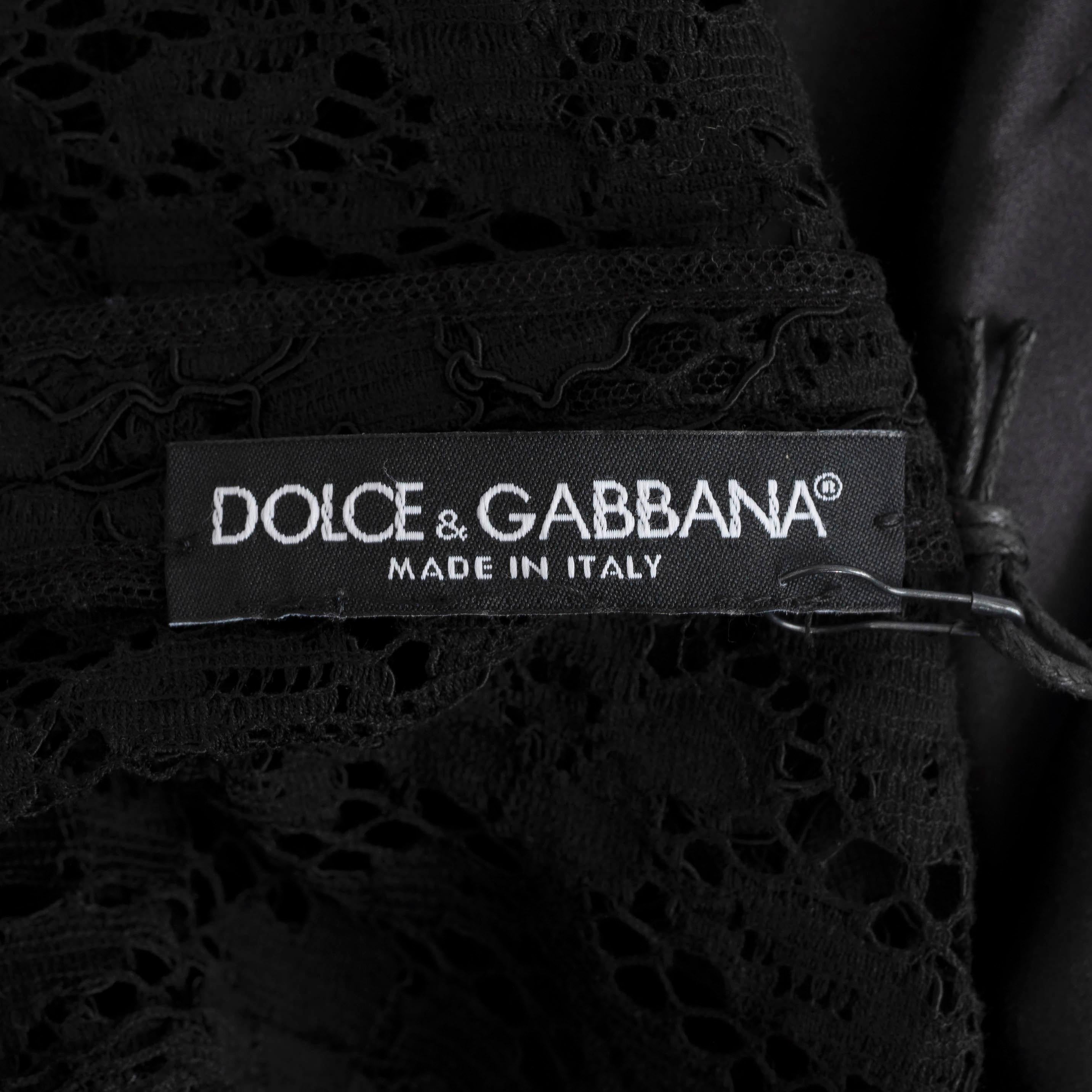 DOLCE & GABBANA black cotton 2015 CORDONETTO LACE MIDI Dress XS For Sale 2