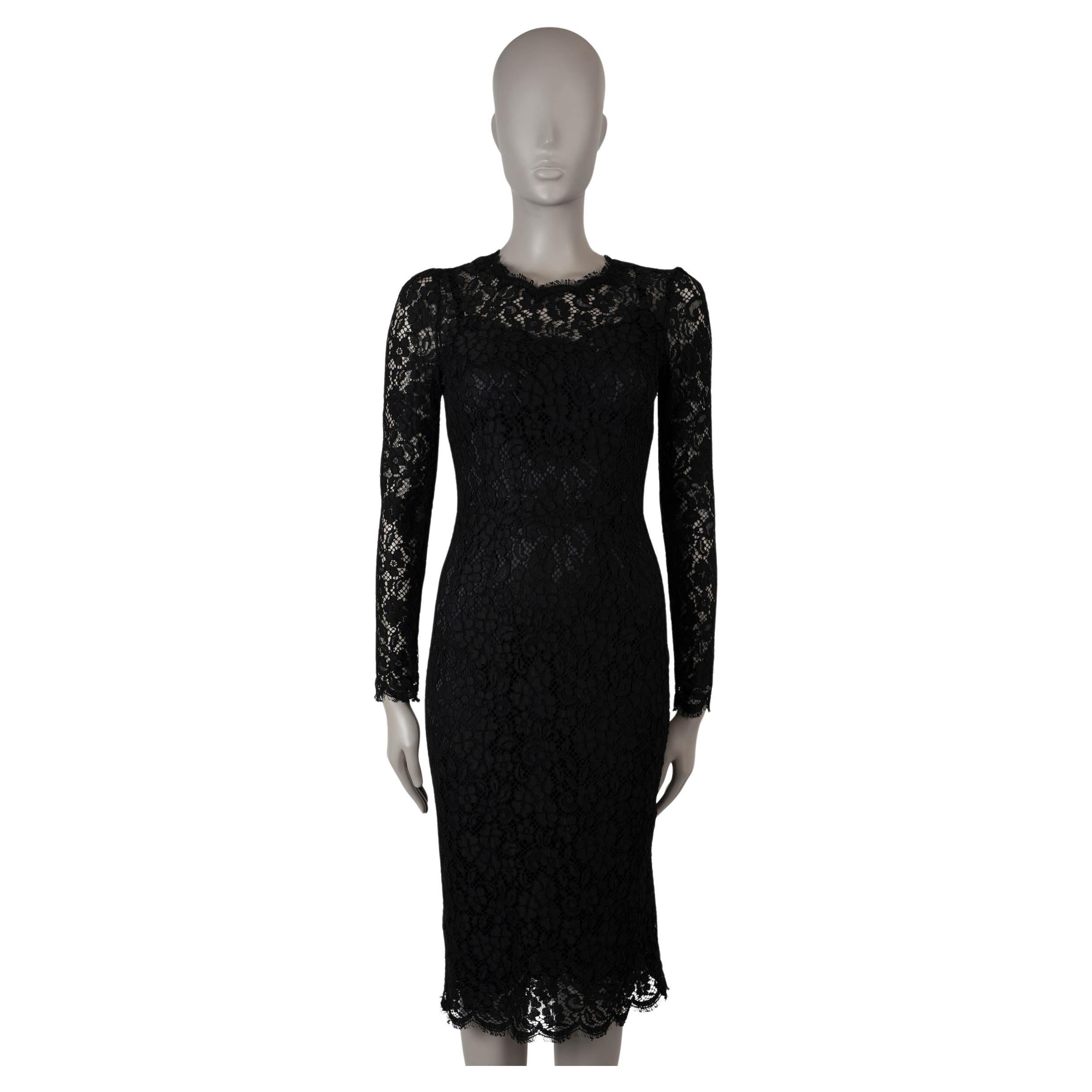 DOLCE & GABBANA black cotton 2015 CORDONETTO LACE MIDI Dress XS For Sale