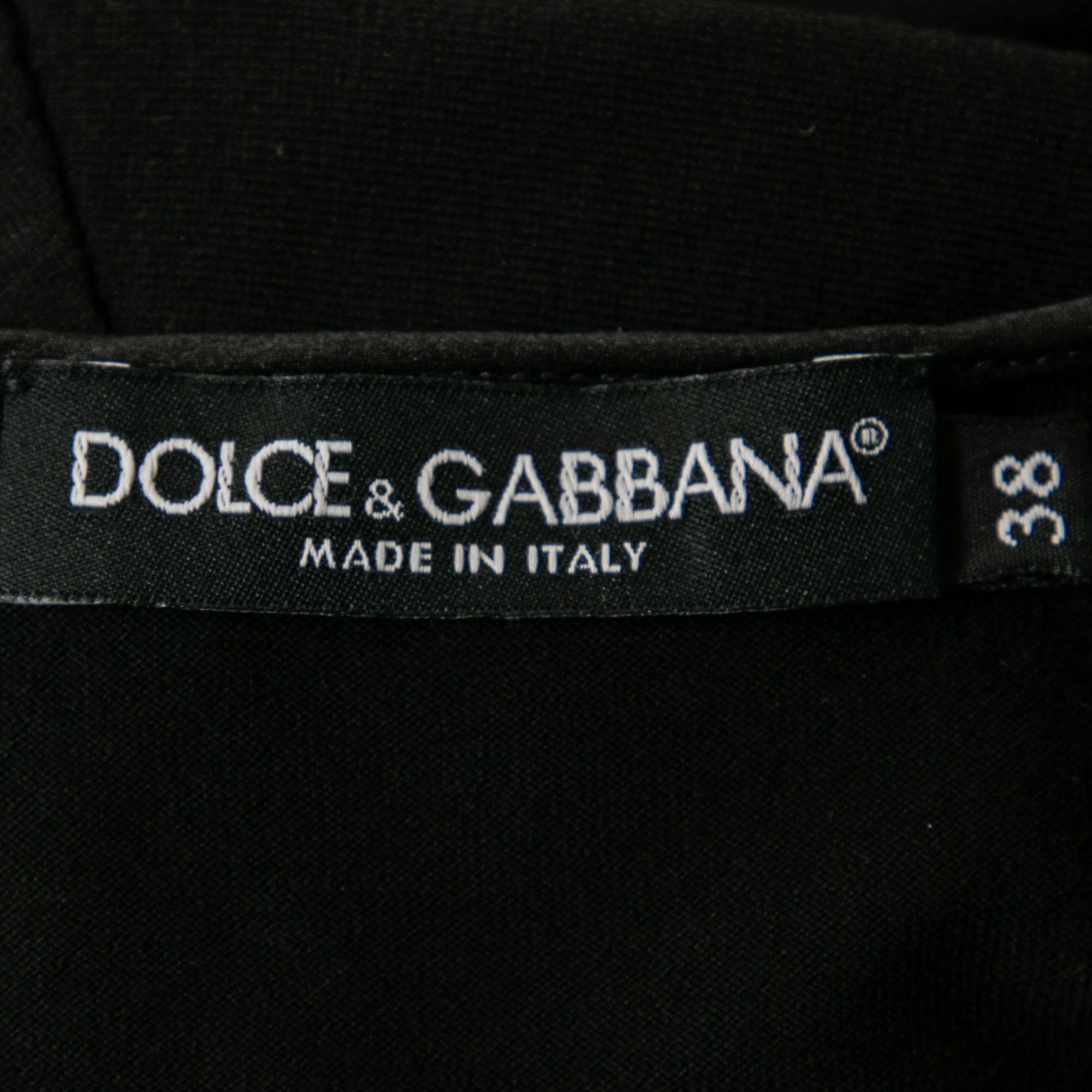 Dolce & Gabbana Black Cotton Asymmetrical Slit Top S For Sale 1