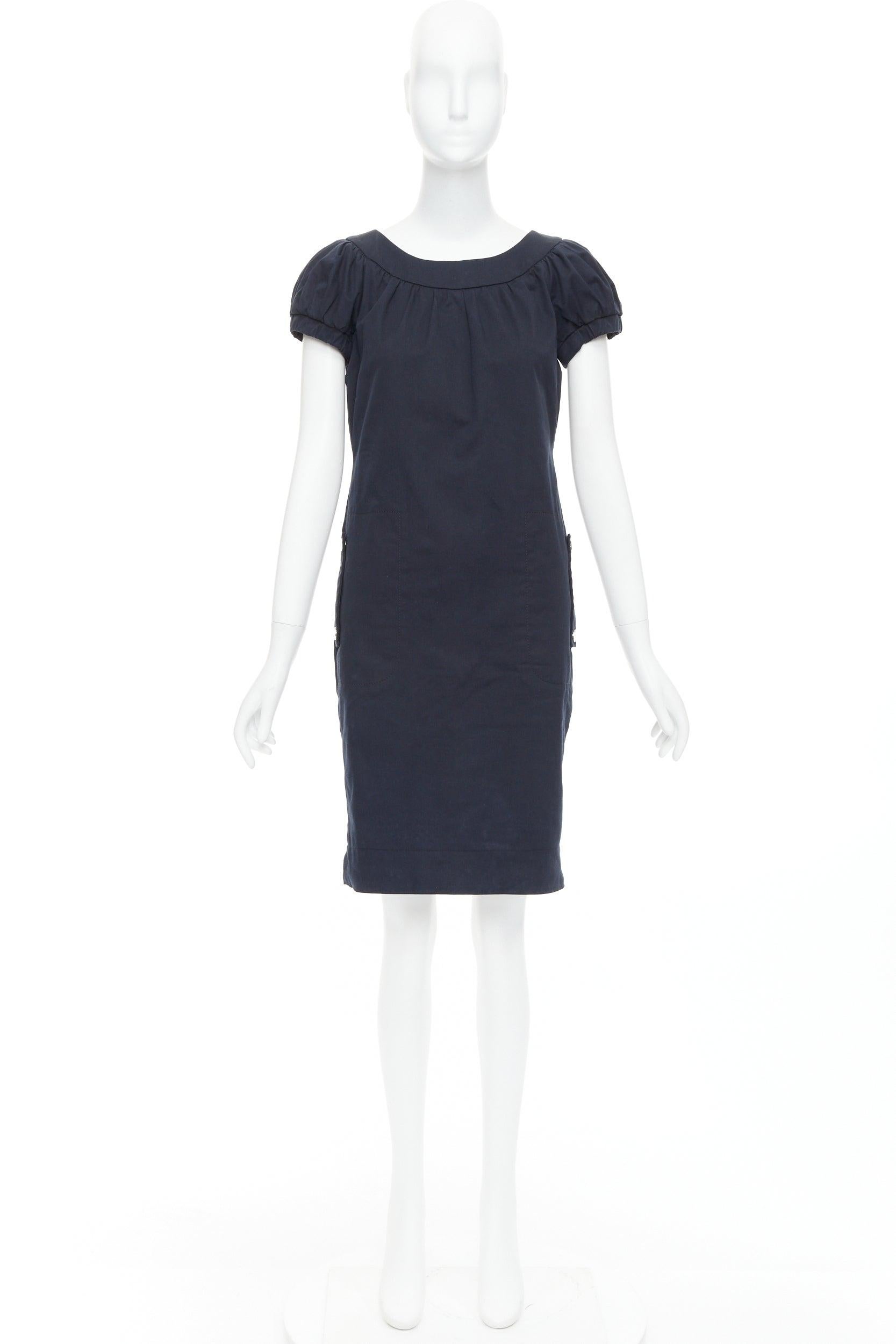 DOLCE GABBANA schwarzes Baumwoll-Bateau-Puffärmel-Sackkleid IT40 S im Angebot 4