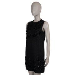 DOLCE & GABBANA black cotton BEADED FLORAL BROCADE Dress 42 M