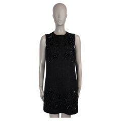 DOLCE & GABBANA black cotton BEADED FLORAL BROCADE Dress 42 M
