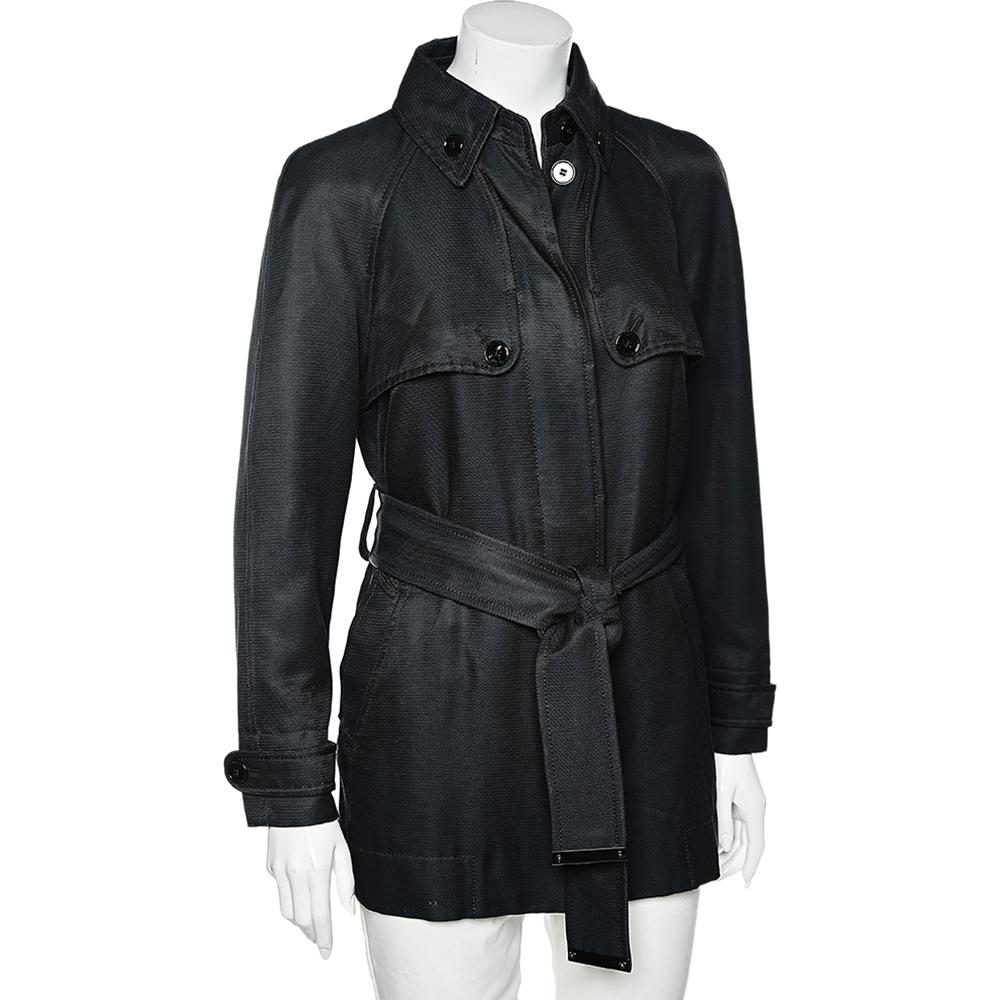 Dolce & Gabbana Black Cotton Belted Button Front Jacket M In Good Condition In Dubai, Al Qouz 2