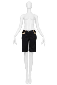 Dolce & Gabbana Black Cotton Bermuda Shorts With Python-Effect Leather Trim