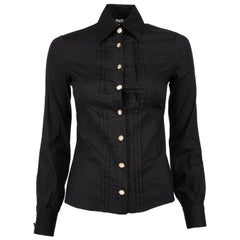 Dolce & Gabbana Black Cotton-Blend Pearl Button Blouse Size XS