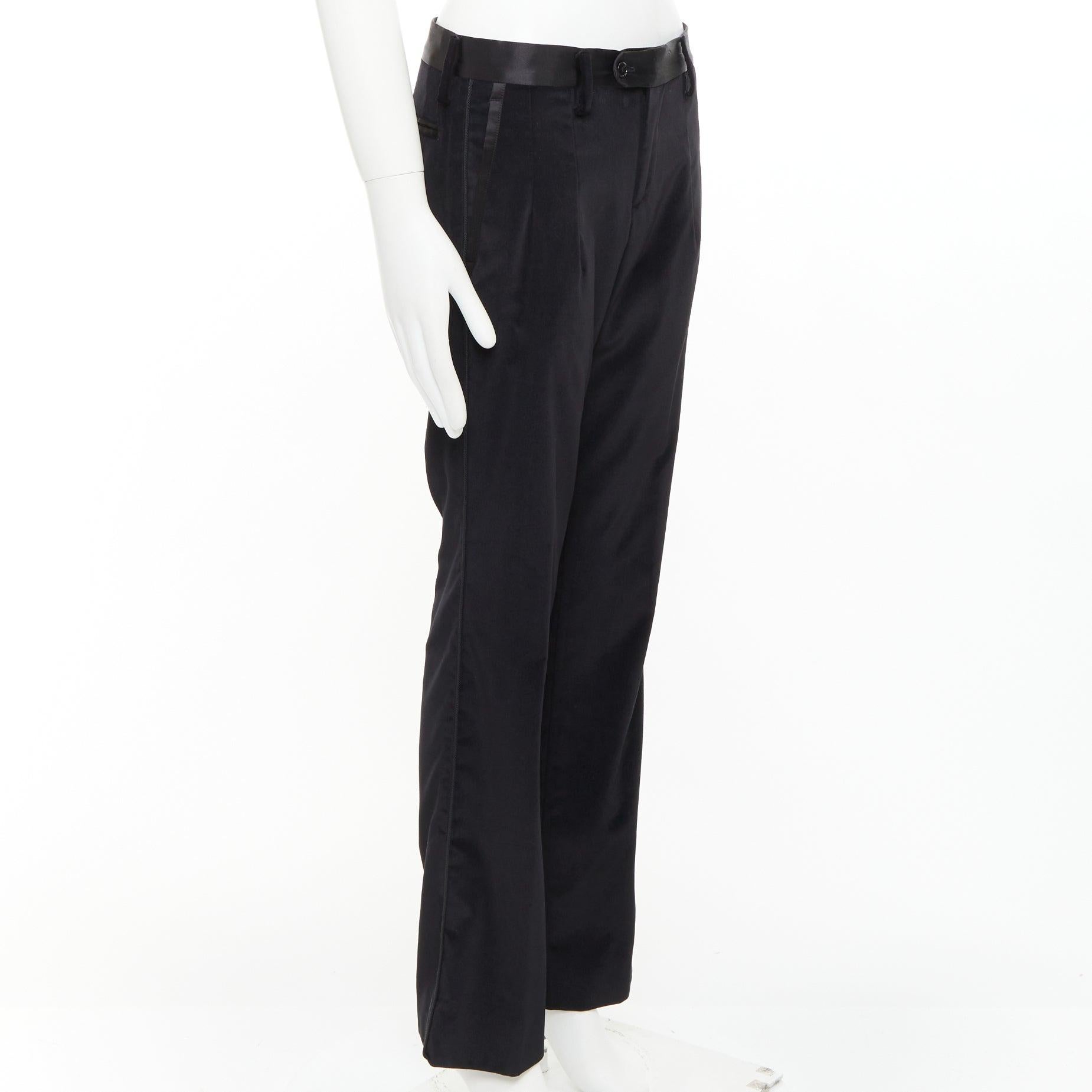 Nero DOLCE GABBANA pantaloni da smoking in velluto nero misto cotone con finiture in raso IT44 XS in vendita