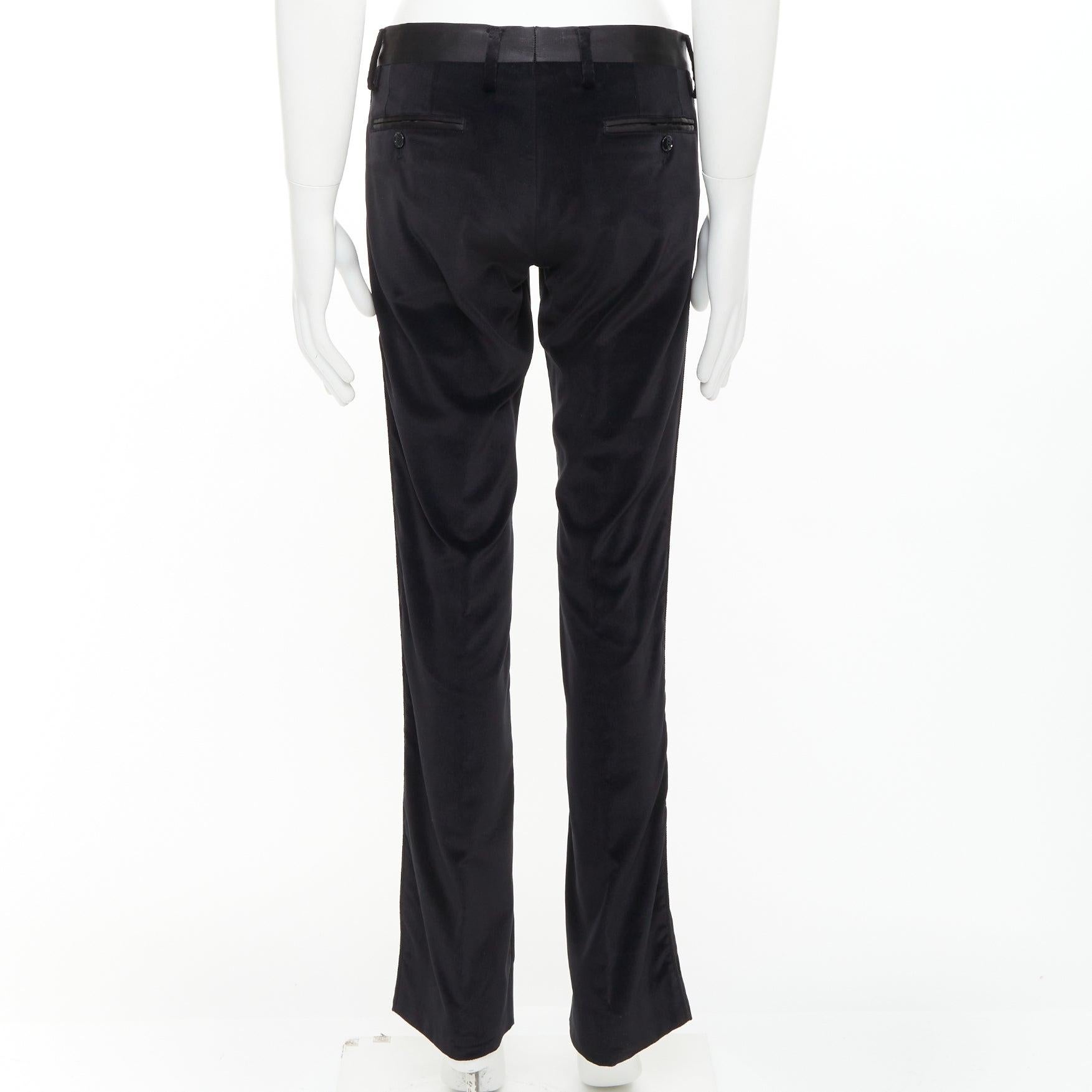 Uomo DOLCE GABBANA pantaloni da smoking in velluto nero misto cotone con finiture in raso IT44 XS in vendita