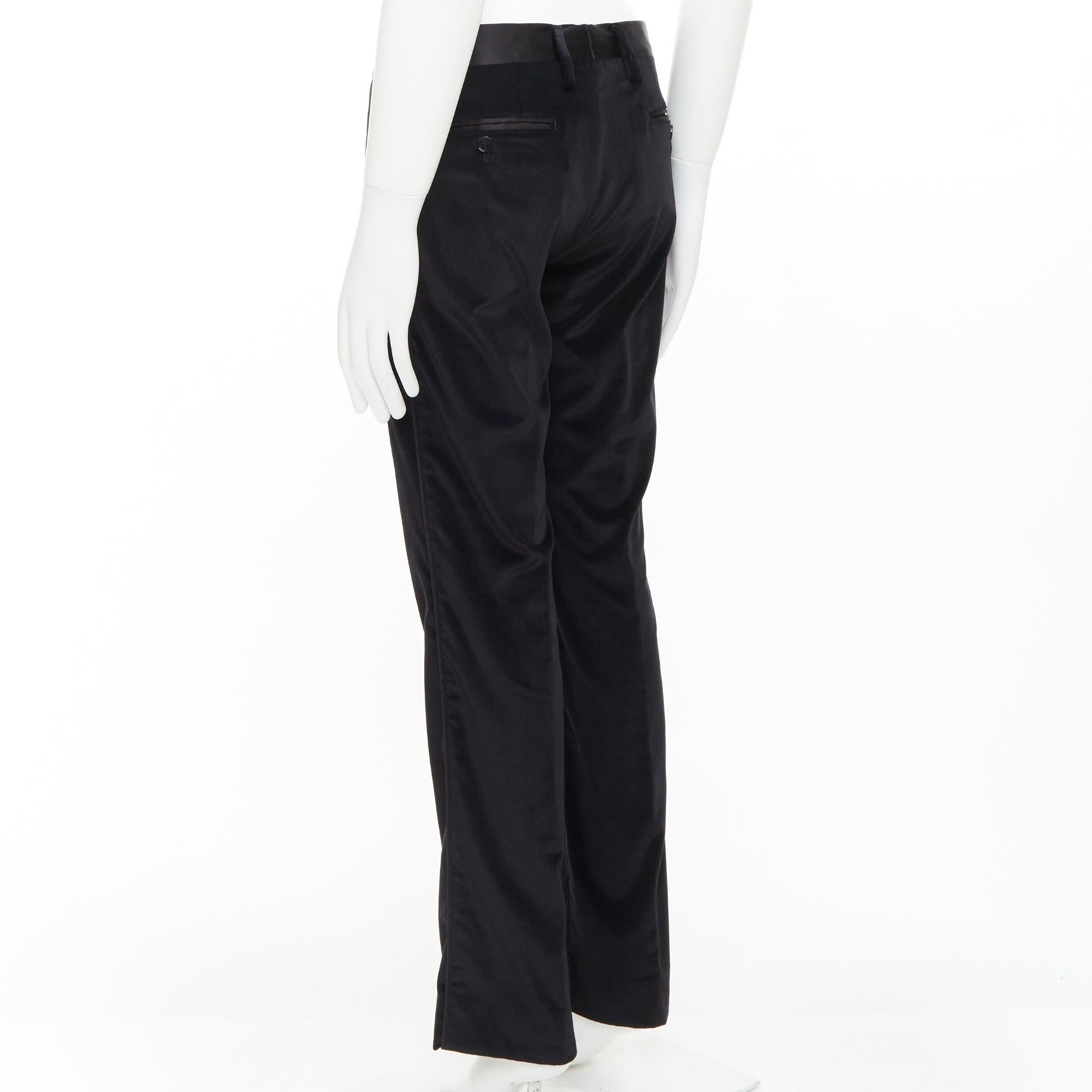 DOLCE GABBANA pantaloni da smoking in velluto nero misto cotone con finiture in raso IT44 XS in vendita 1