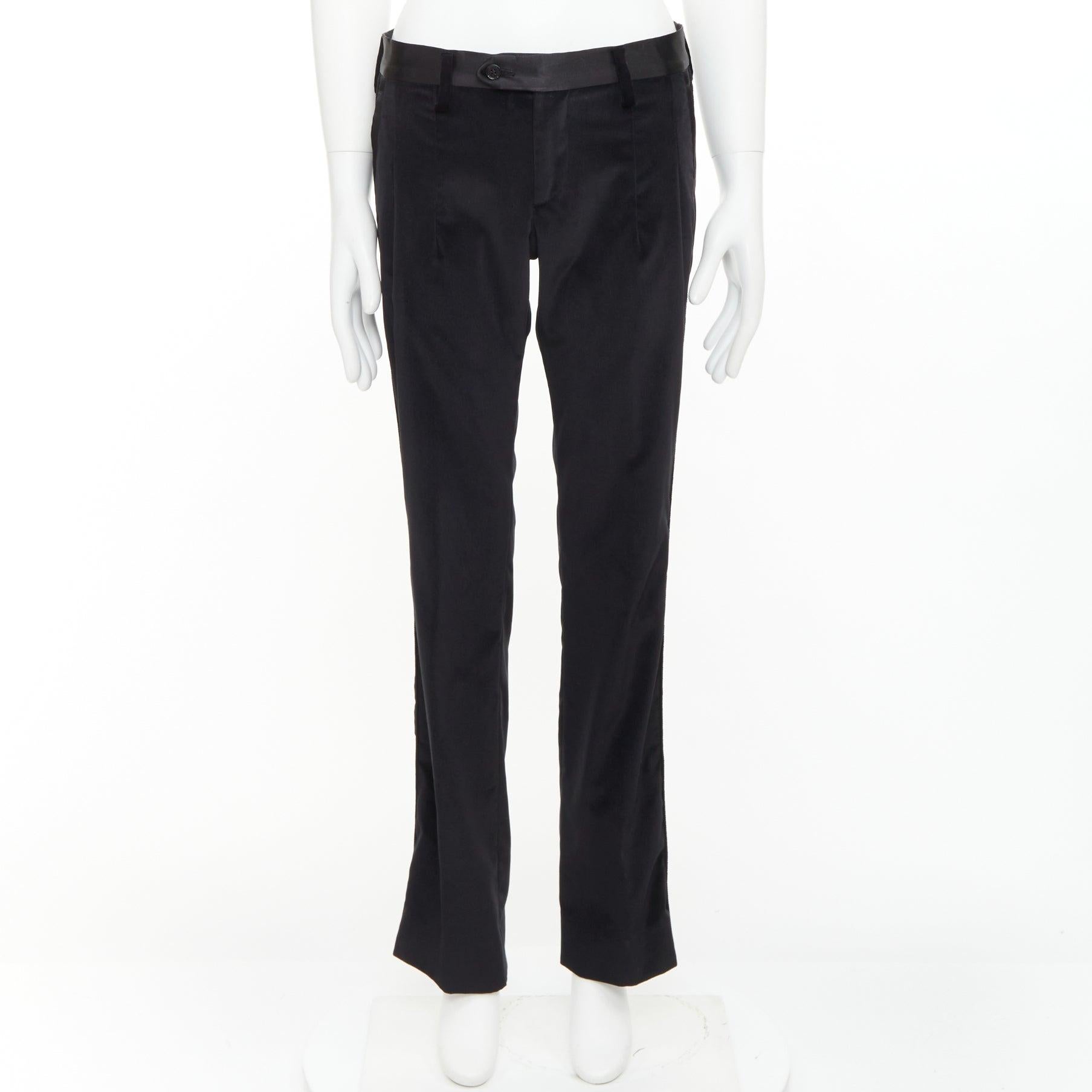 DOLCE GABBANA pantaloni da smoking in velluto nero misto cotone con finiture in raso IT44 XS in vendita 4