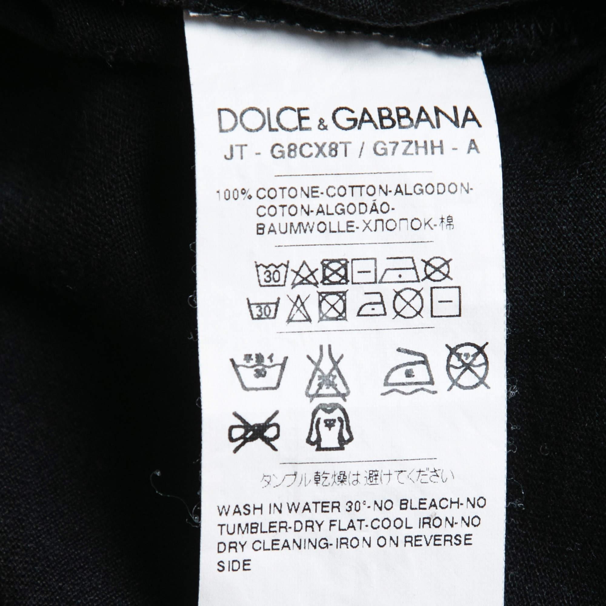 Dolce & Gabbana Black Cotton Crew Neck Half Sleeve T-Shirt S For Sale 1