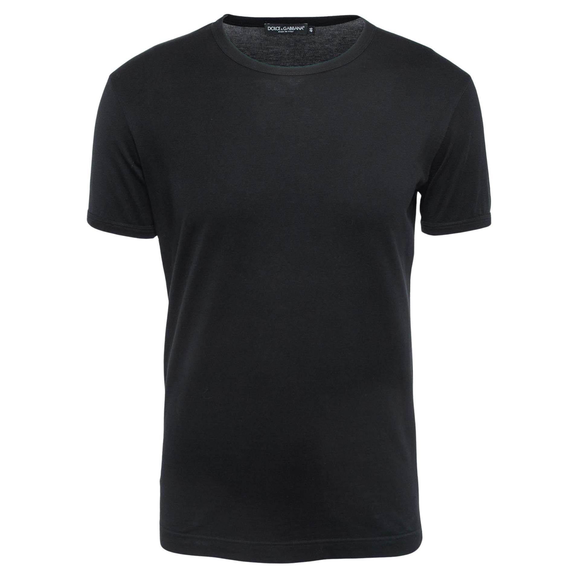Dolce & Gabbana Black Cotton Crew Neck Half Sleeve T-Shirt S For Sale