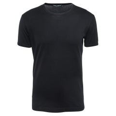 Dolce & Gabbana T-Shirt noir en coton à col ras du cou et à demi-manches S