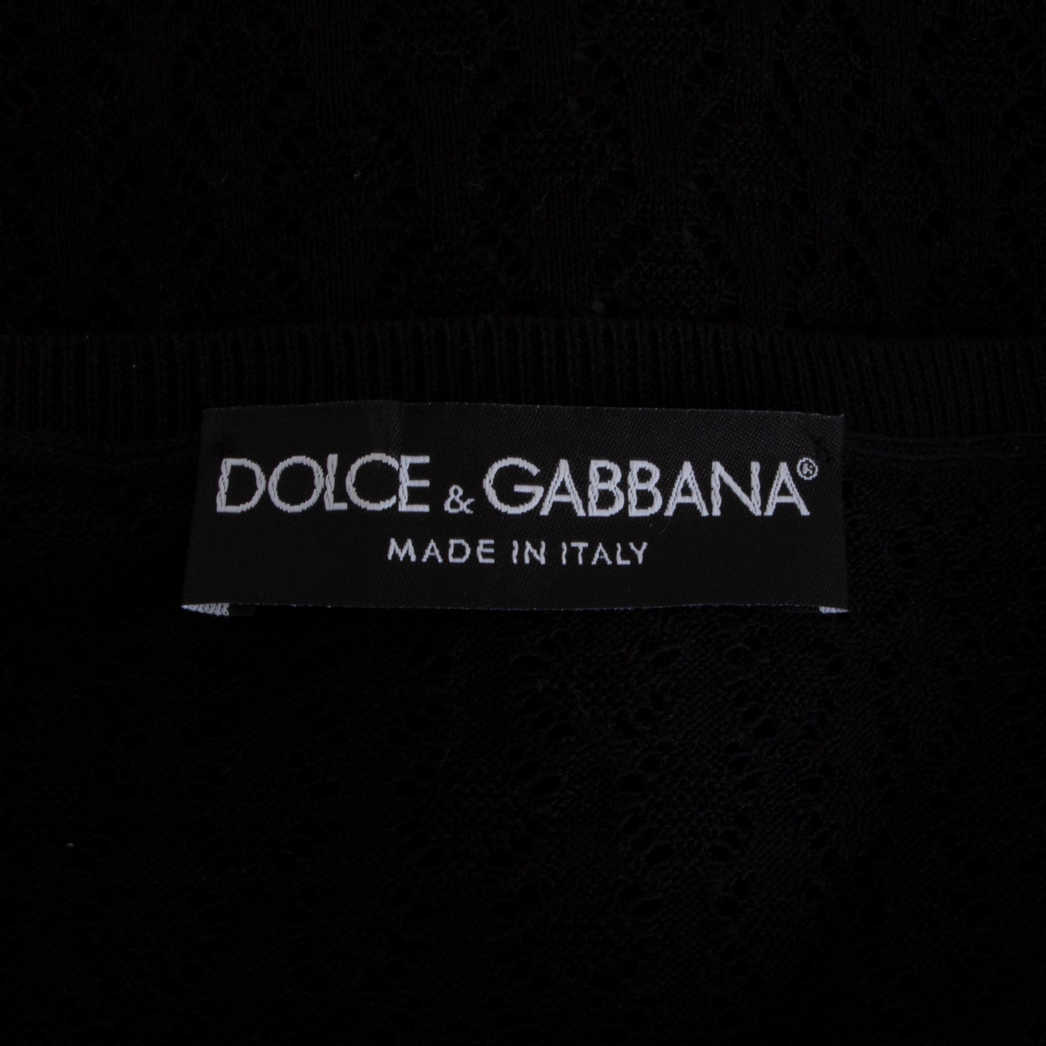 DOLCE & GABBANA black cotton CROCHET CROPPED Sweater 38 XS 2