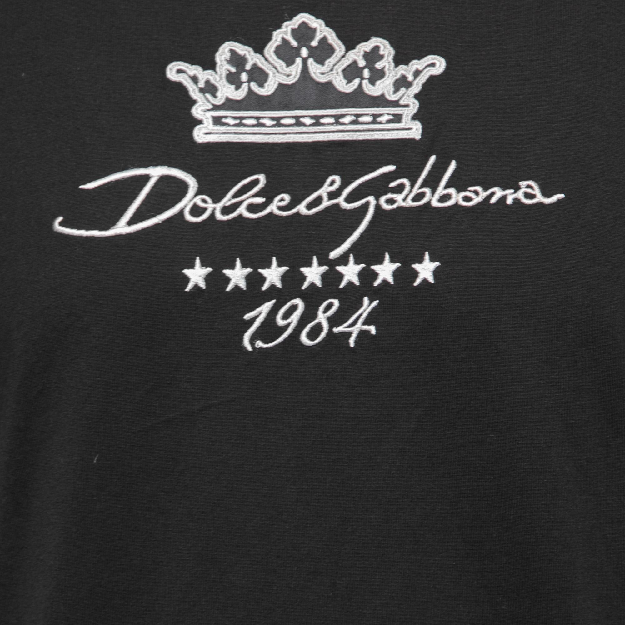 Men's Dolce & Gabbana Black Cotton DG Since 1984 Embroidered Crew Neck T-Shirt M