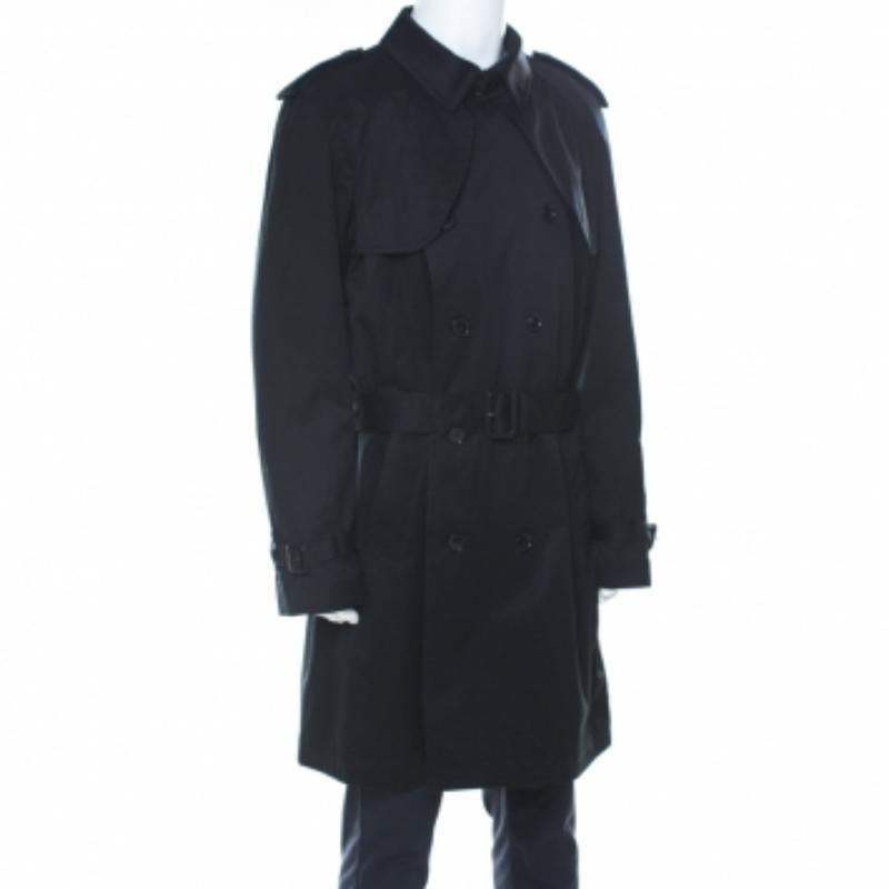 Nero Dolce & Gabbana - Cappotto doppio petto in cotone nero con cintura XXL in vendita