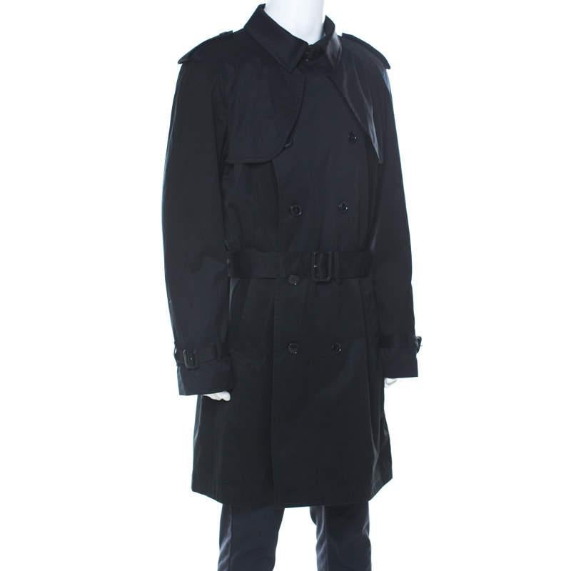 Dolce & Gabbana Black Cotton Double Breasted Belted Coat XXL In Good Condition For Sale In Dubai, Al Qouz 2