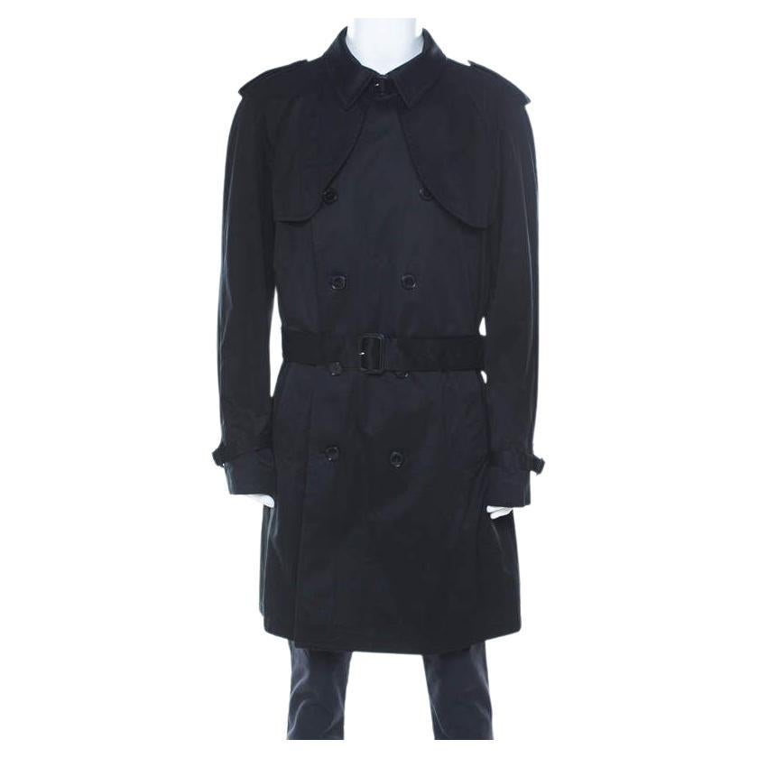Dolce & Gabbana Black Cotton Double Breasted Belted Coat XXL For Sale