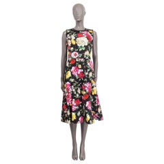 DOLCE & GABBANA black cotton FLORAL SLEEVELESS FLARE MIDI Dress 44 L