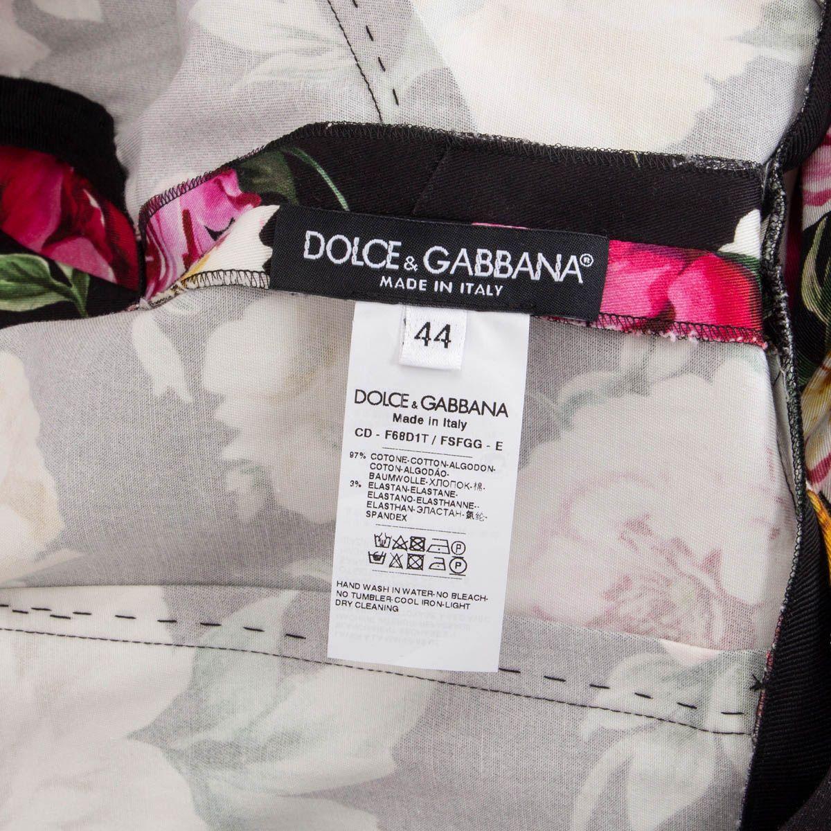 Black DOLCE & GABBANA black cotton FLORAL SLEEVELESS FLARE MIDI Dress 44 L For Sale