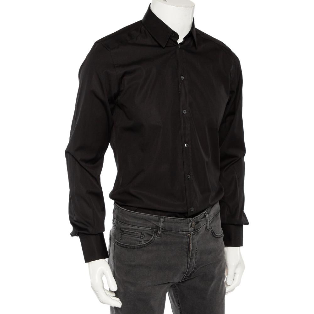 Dolce & Gabbana Black Cotton Front Button Shirt M In Excellent Condition For Sale In Dubai, Al Qouz 2