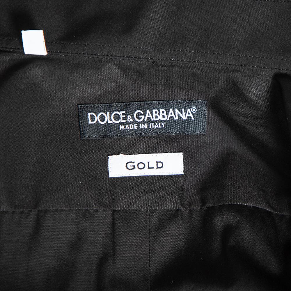 Dolce & Gabbana Black Cotton Front Button Shirt M For Sale 1