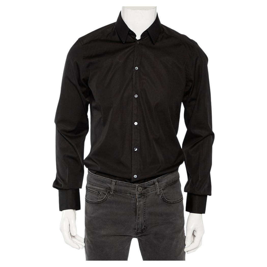 Dolce & Gabbana Black Cotton Front Button Shirt M For Sale