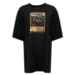 Dolce 
Gabbana Black Cotton Gold Realt√† Parallela Print T-Shirt Size S