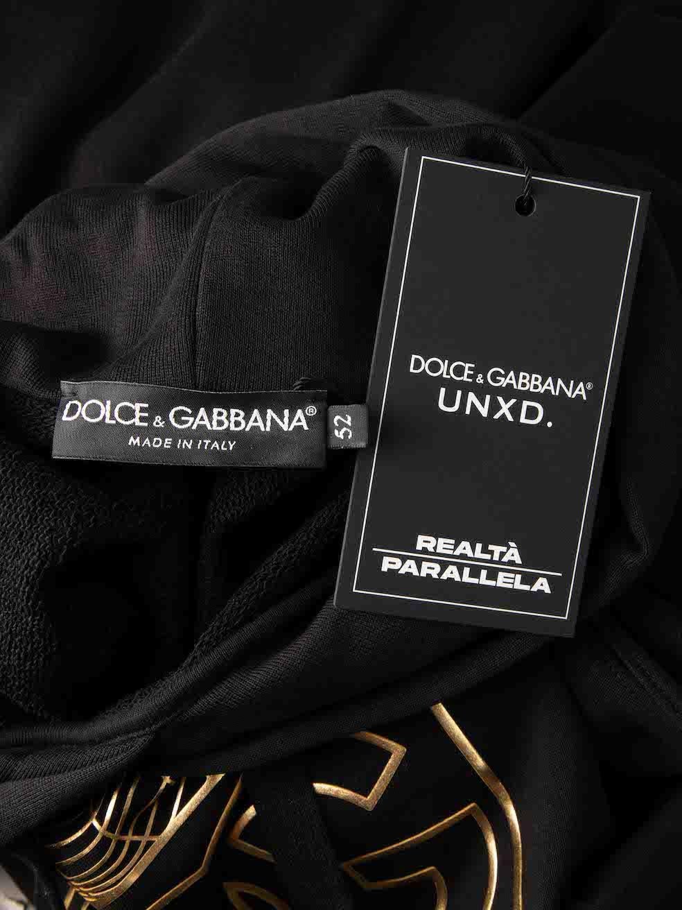 Dolce & Gabbana Black Cotton Gold Realtà Parallela Print Hoodie Size M 2