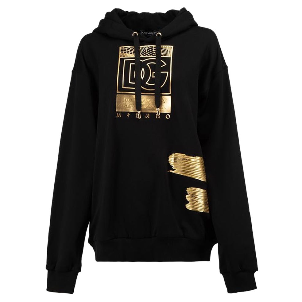 Dolce 
Gabbana Black Cotton Gold Realtà Parallela Print Hoodie Size M