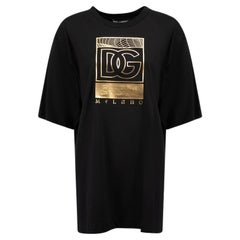 Dolce 
Gabbana Black Cotton Gold Realtà Parallela Print T-Shirt Size S