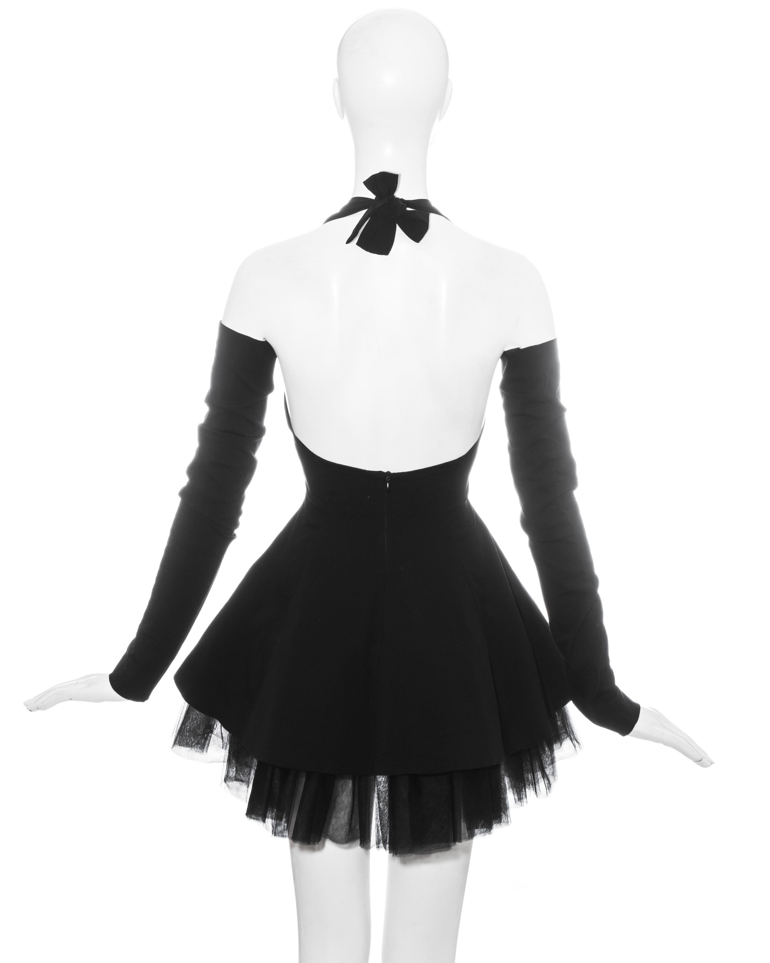 Black Dolce & Gabbana black cotton halter neck mini dress with sleeves, ss 1992