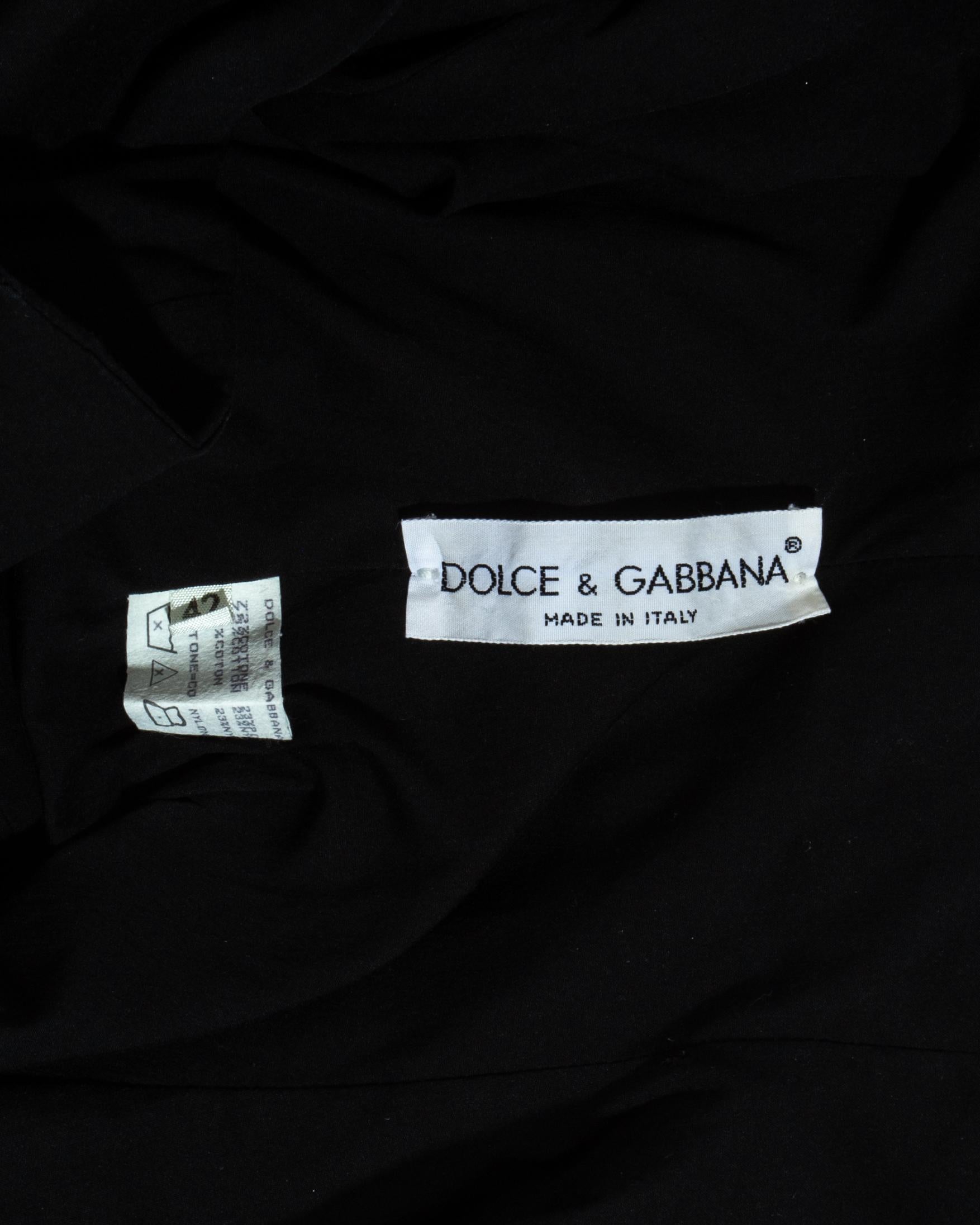 Women's Dolce & Gabbana black cotton halter neck mini dress with sleeves, ss 1992