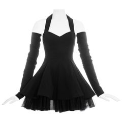 Dolce & Gabbana black cotton halter neck mini dress with sleeves, ss 1992
