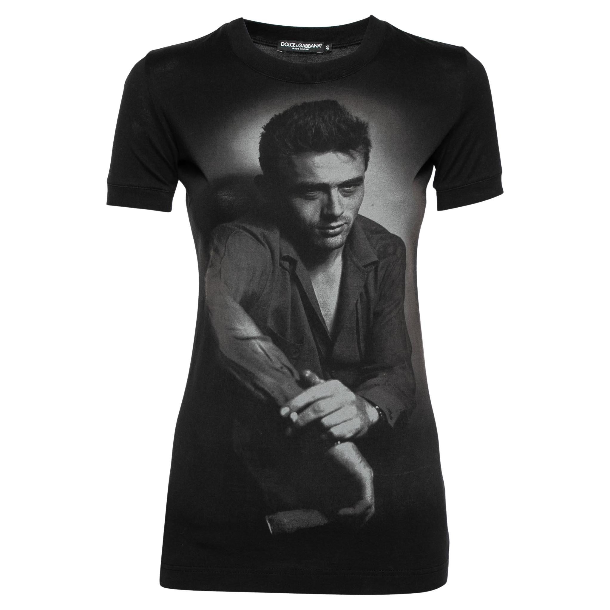 Dolce & Gabbana Black Cotton James Dean Printed T-Shirt S For Sale