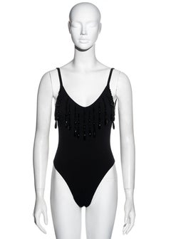 Dolce & Gabbana black cotton jersey bodysuit with beaded fringes, ss 1990