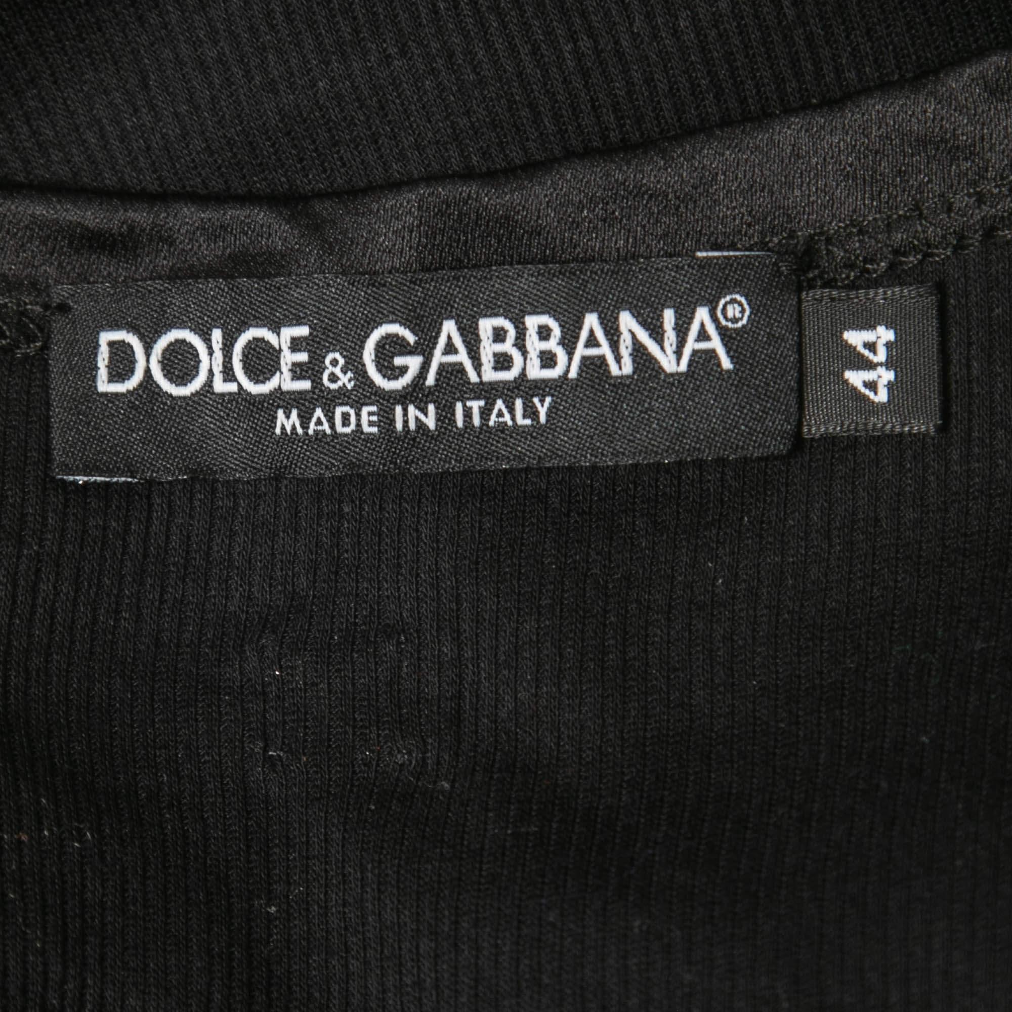 Dolce & Gabbana Black Cotton Knit & Satin Trim Tank Top M For Sale 1