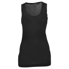 Dolce & Gabbana Canotta nera in maglia di cotone e raso M.