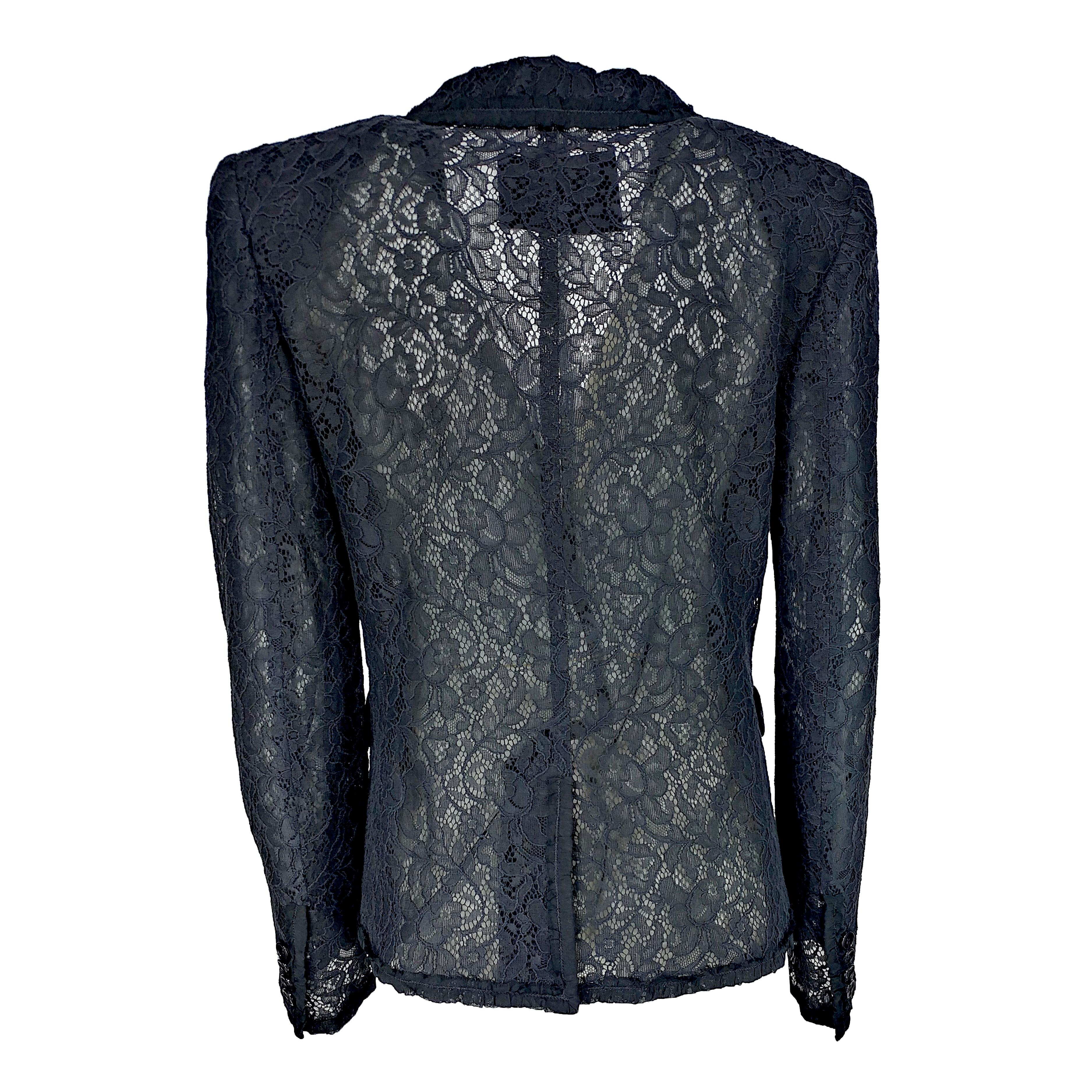 DOLCE & GABBANA - Black Cotton Lace Blazer with Silk Lining  Size 8US 40EU In Good Condition In Cuggiono, MI
