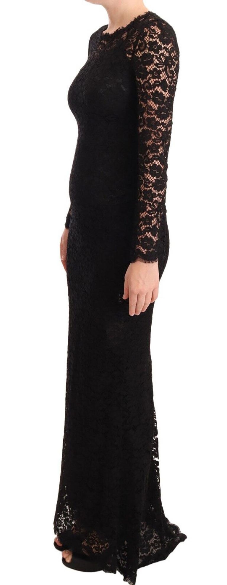 Dolce & Gabbana Black Floral Lace Crystal Sheath Dress