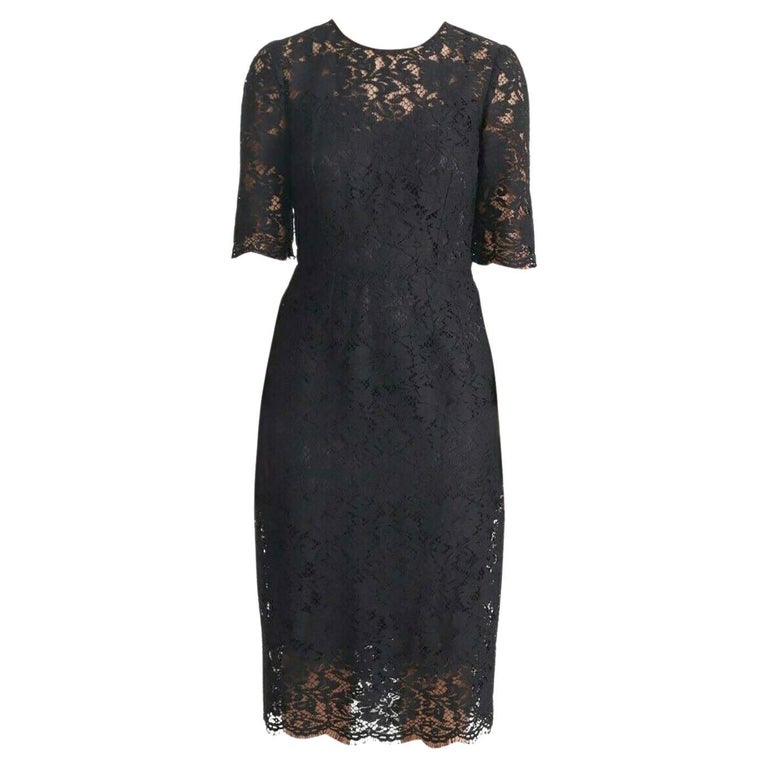 Dolce and Gabbana Black Cotton Lace Floral Short Sleeves Sheath Midi ...