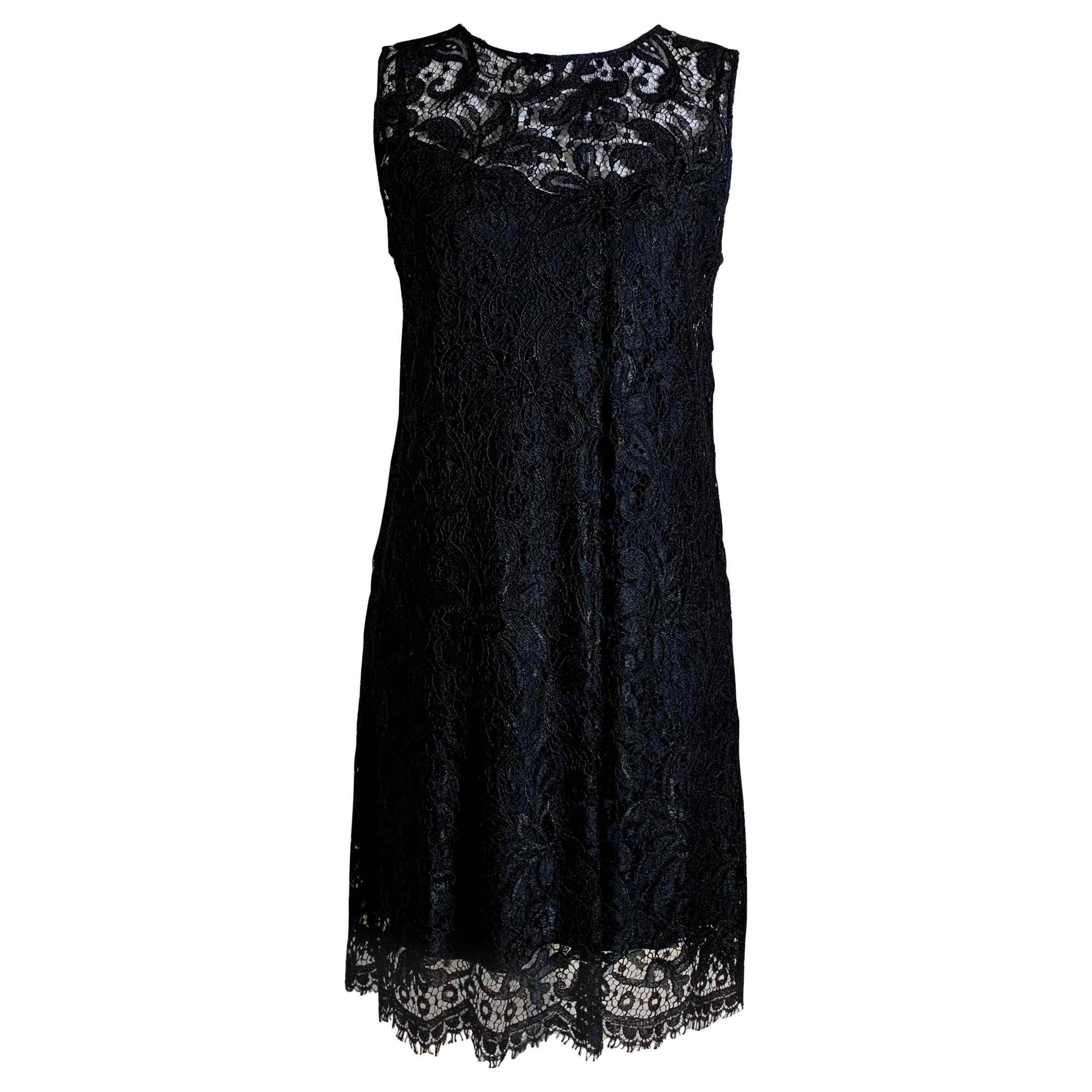 Dolce and Gabbana Black Cotton Lace, Silk Lined Sleeveless Dress with ...
