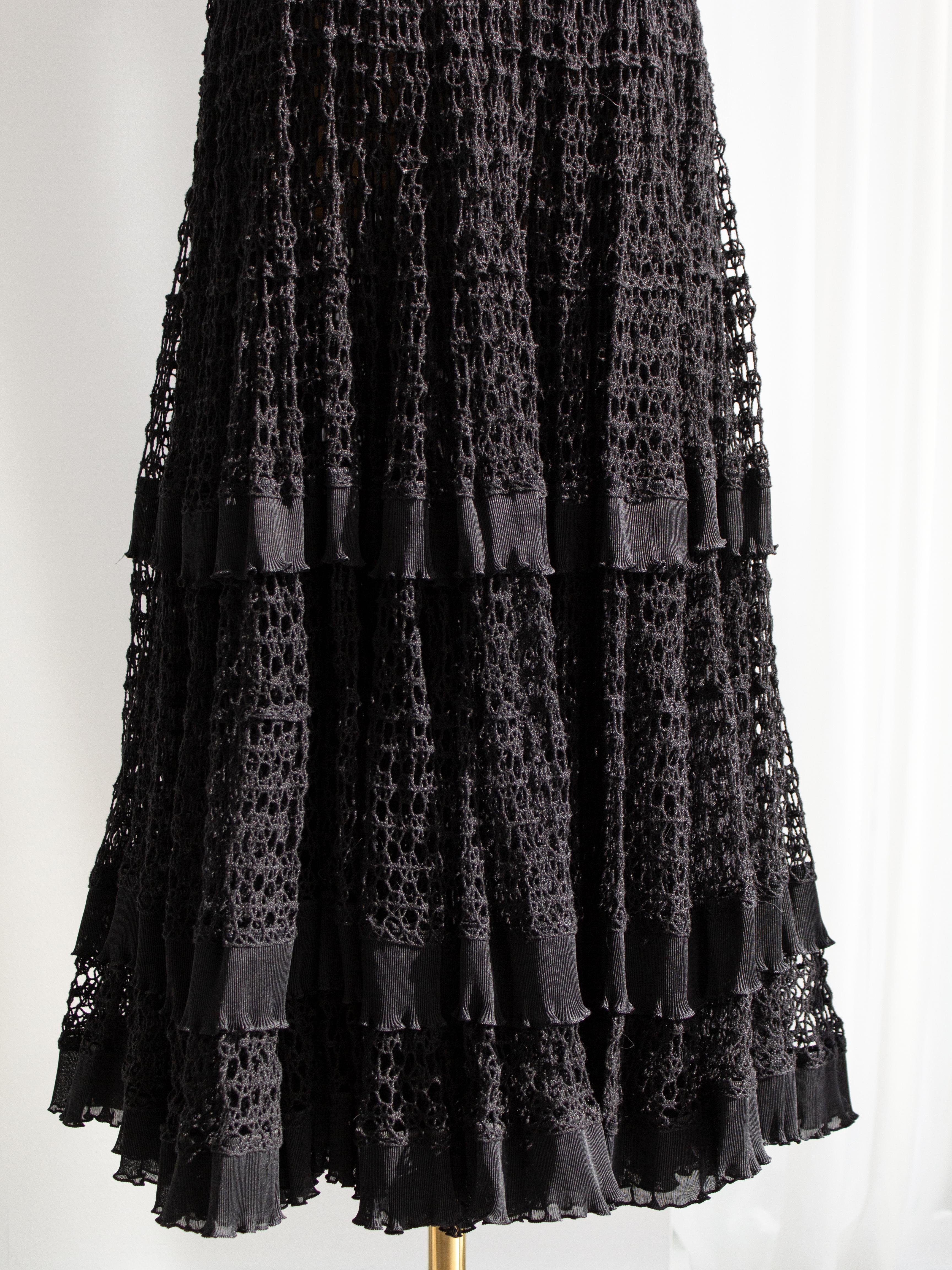 Dolce & Gabbana Black Cotton Lace Tiered Crochet Full Circle Midi Skirt 1