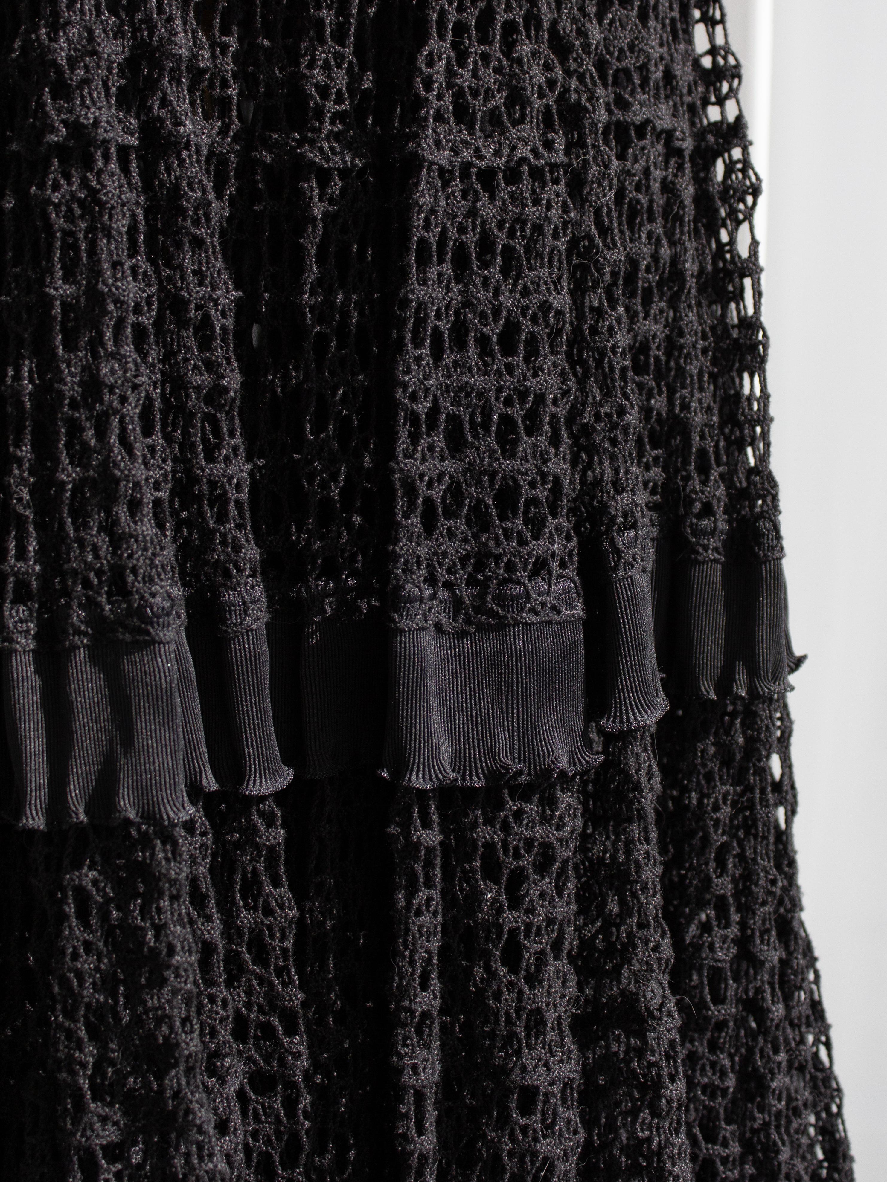 Dolce & Gabbana Black Cotton Lace Tiered Crochet Full Circle Midi Skirt 4