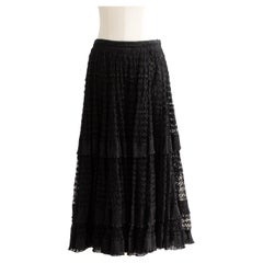 Dolce & Gabbana Black Cotton Lace Tiered Crochet Full Circle Midi Skirt